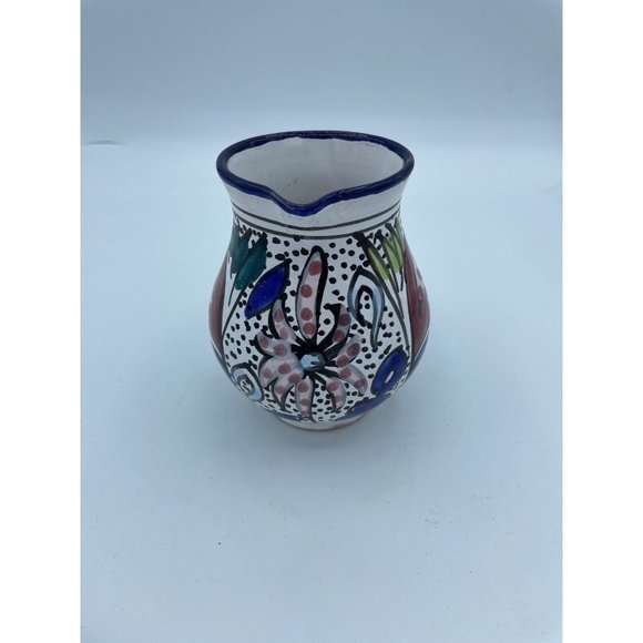 Hand Painted Talavera Mexican Pottery Creamer 4.5" Fish  Floral Design Vintage - Picture 2 of 5